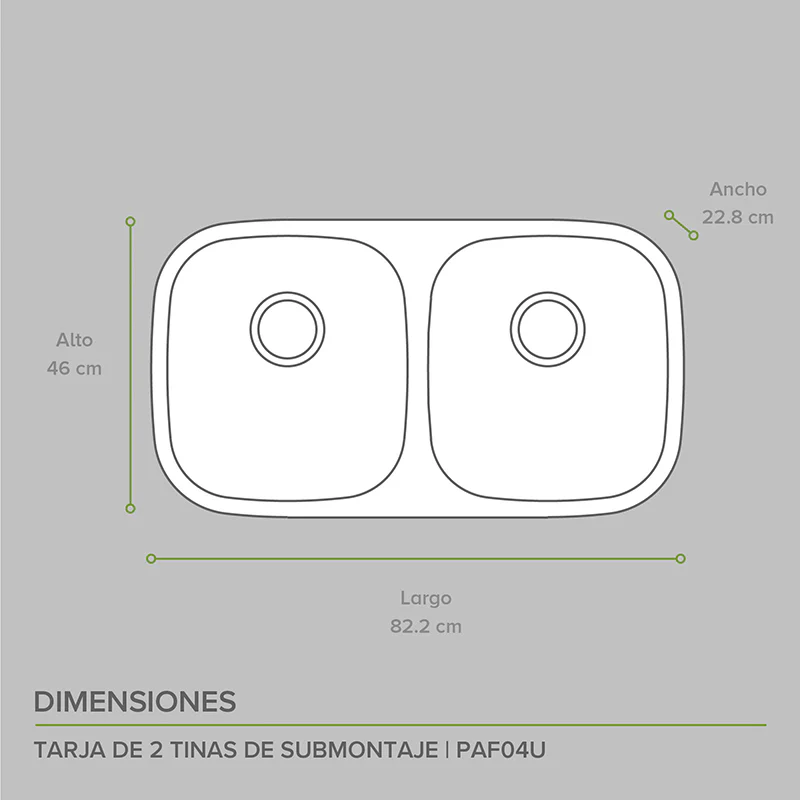 TARJA DE SUBMONTAR CON 2 TINAS AC INOX F-PAF04U AVERA