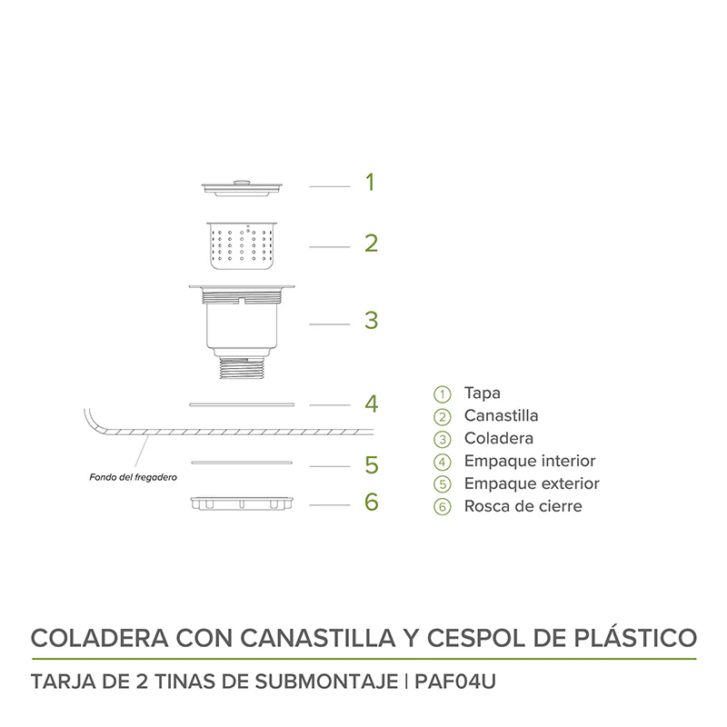 TARJA DE SUBMONTAR CON 2 TINAS AC INOX F-PAF04U AVERA
