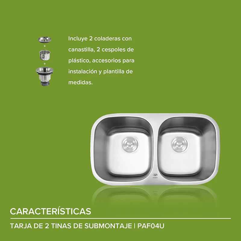 TARJA DE SUBMONTAR CON 2 TINAS AC INOX F-PAF04U AVERA