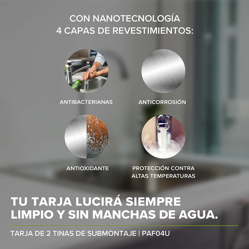 TARJA DE SUBMONTAR CON 2 TINAS AC INOX F-PAF04U AVERA