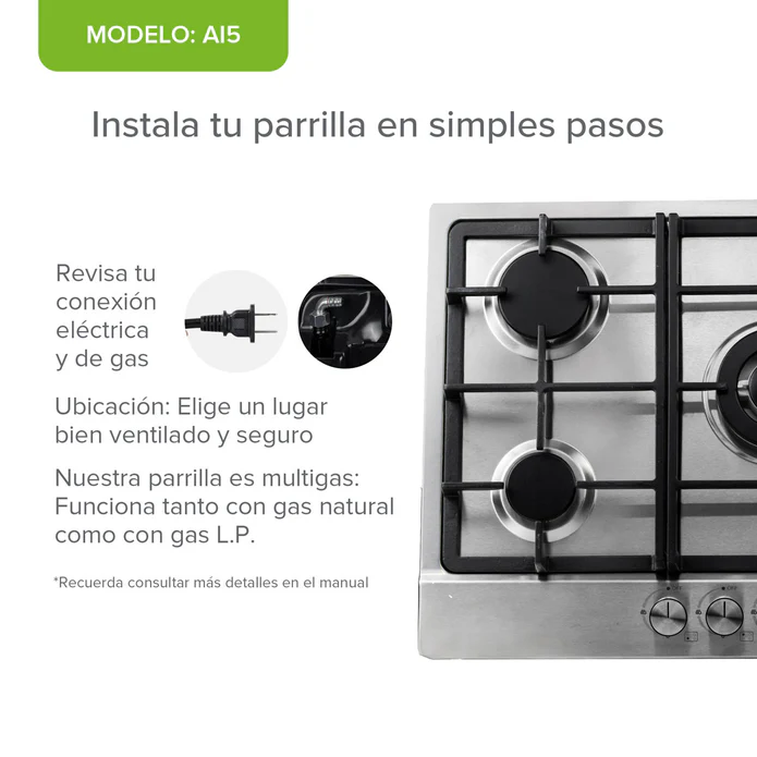 PARRILLA DE COCCION A GAS 5 QUEMADORES AC INOX F-AI5 AVERA
