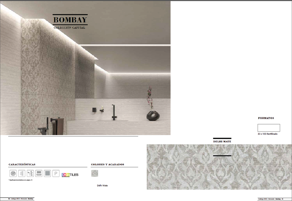 MURO BOMBAY 33.3X100 CM 1.33 M2/CAJA RECTIFICADO ARKO