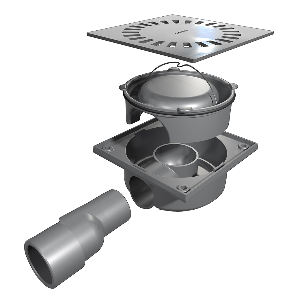 COLADERA CUADRADA DE REJILLA SALIDA LATERAL 15 CM INOX CL15INOX URREA