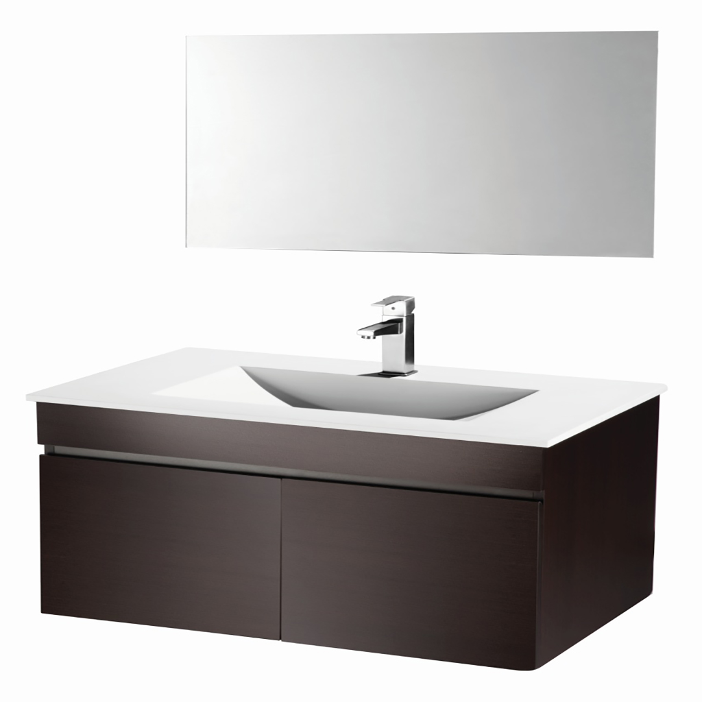 GABINETE SUSPENDIDO CON GAVETAS Y LAVABO DE RESINA NEO MOD. GB.915GB.35 NOGAL CLARO URREA