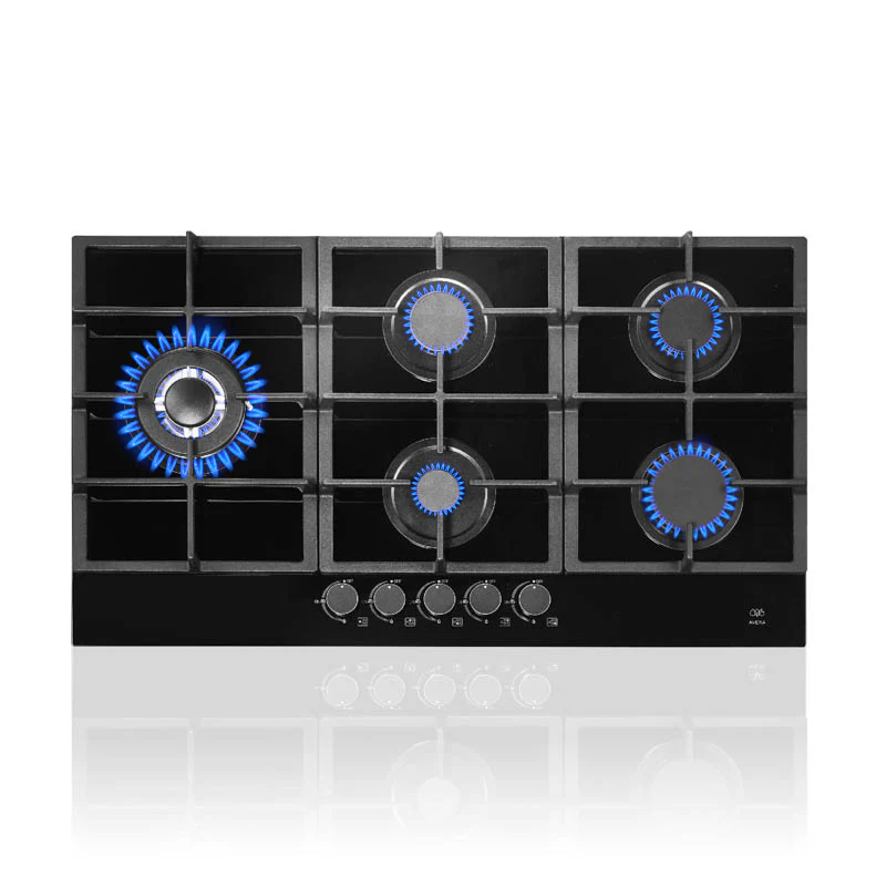 PARRILLAS DE GAS 5 QUEMADORES CON CUBIERTA DE VIDRIO TEMPLADO NEGRO F-HEV5 AVERA