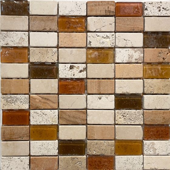 MOSAICO VIDRIO Y PIEDRA NATURAL/GLASS MOSAIC MPV03 30X30 CM 11 PZ/CAJA ARKO