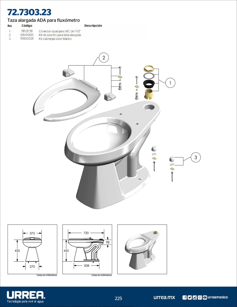 TAZA ALARGADA ADA P/FLUXOMETRO BLANCO F-72.7303.23 URREA