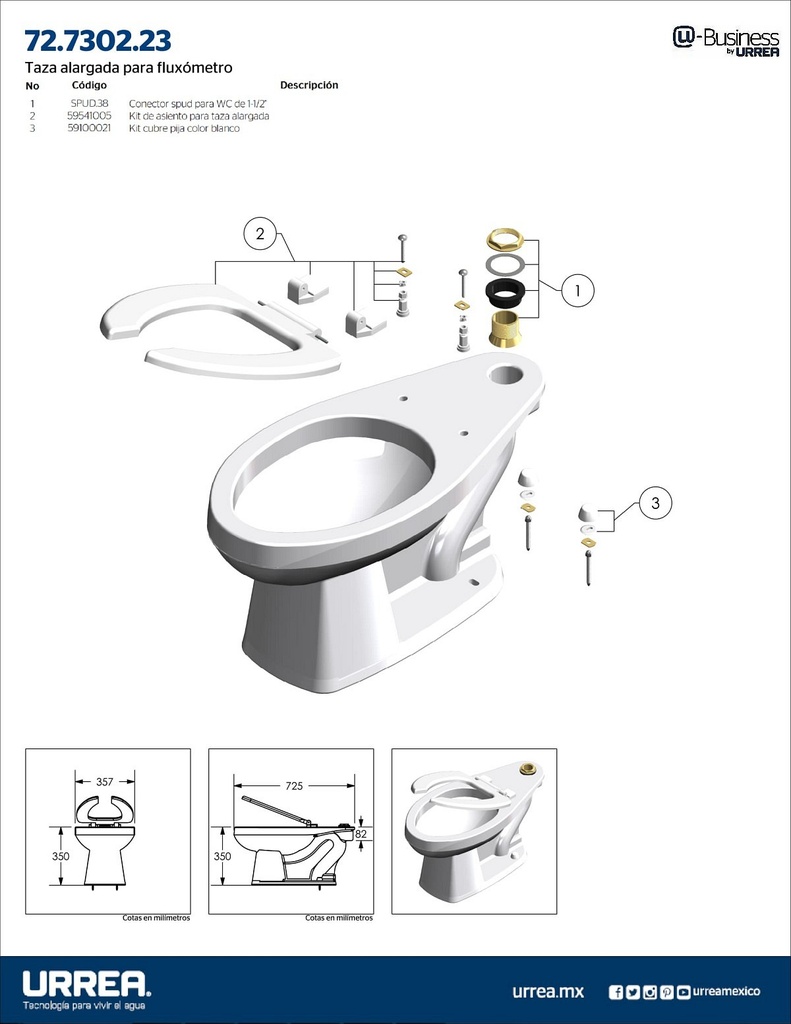 TAZA ALARGADA PARA FLUXOMETRO BLANCO F-72.7302.23