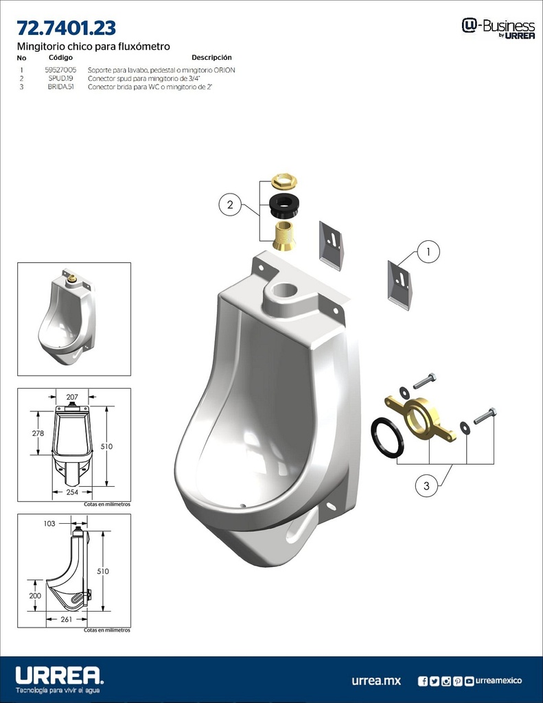 MINGITORIO PARA FLUXOMETRO F-72.7401.23 URREA