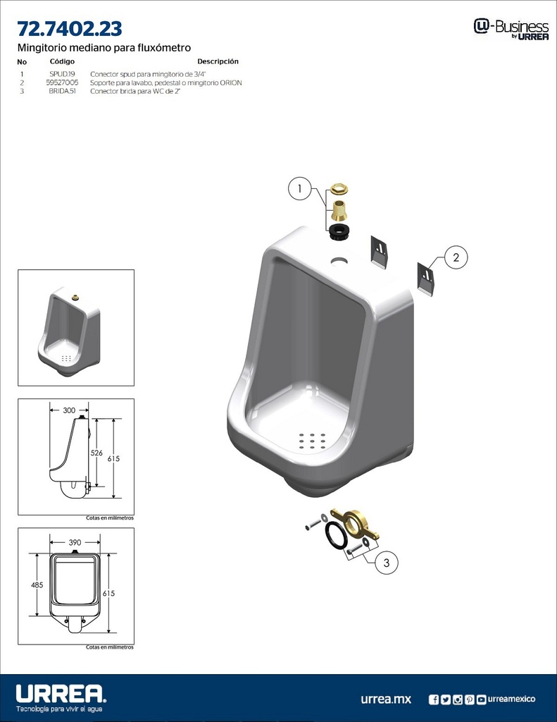 MINGITORIO MEDIANO PARA FLUXOMETRO URREA (72.7402.23)