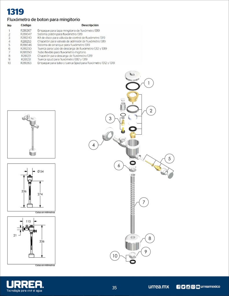 FLUXOMETRO P/MING C/BOTON E1/2 S3/4 F-13