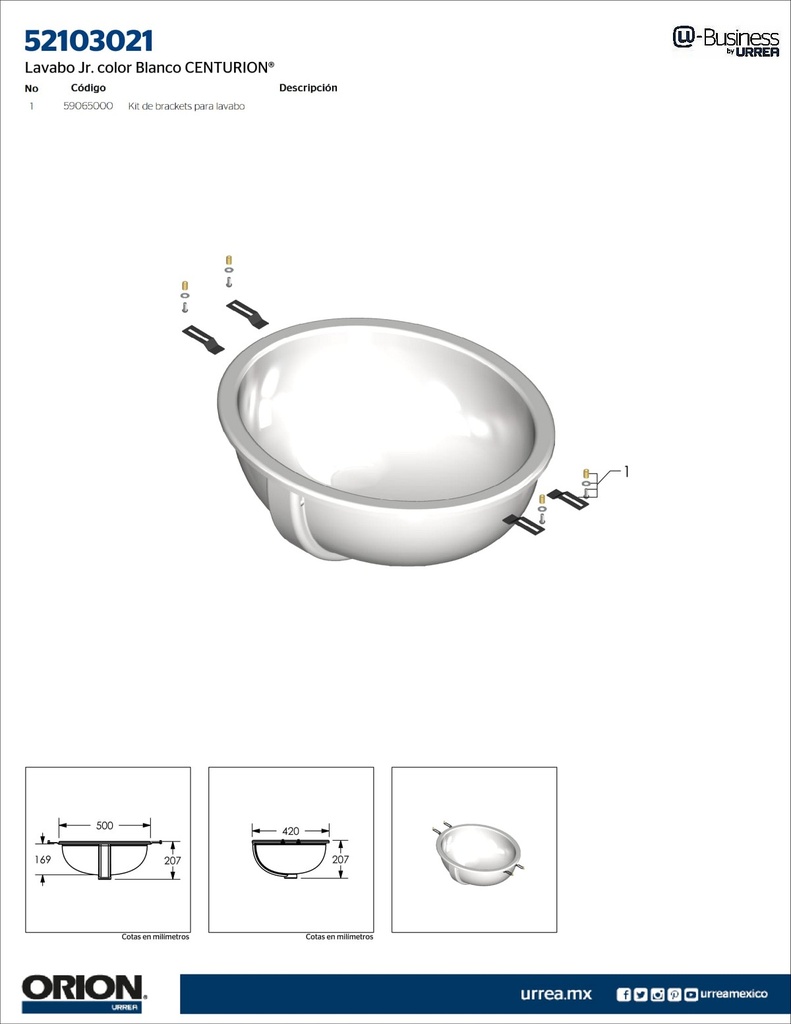 LAVABO CENTURION JR. BLANCO ORION