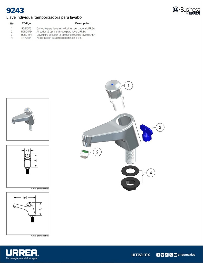 LLAVE IND P/LAV TEMPOR CROMO F-9243 URR