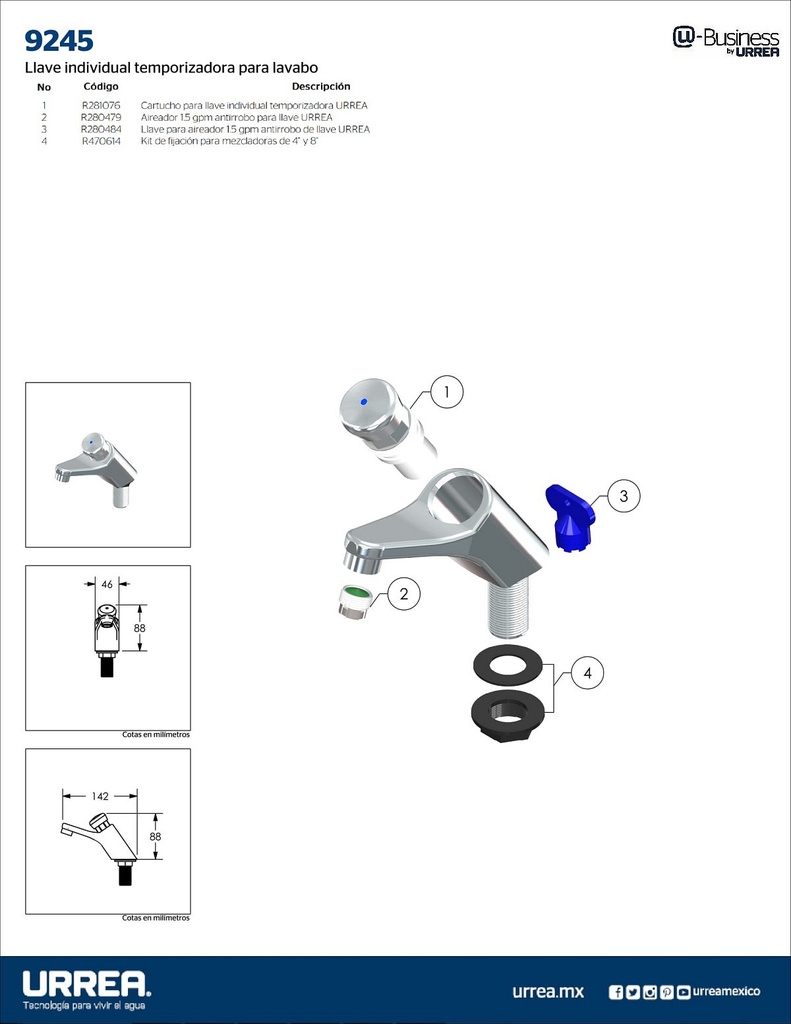 LLAVE IND P/LAV TEMPOR CROMO F-9245 URRE