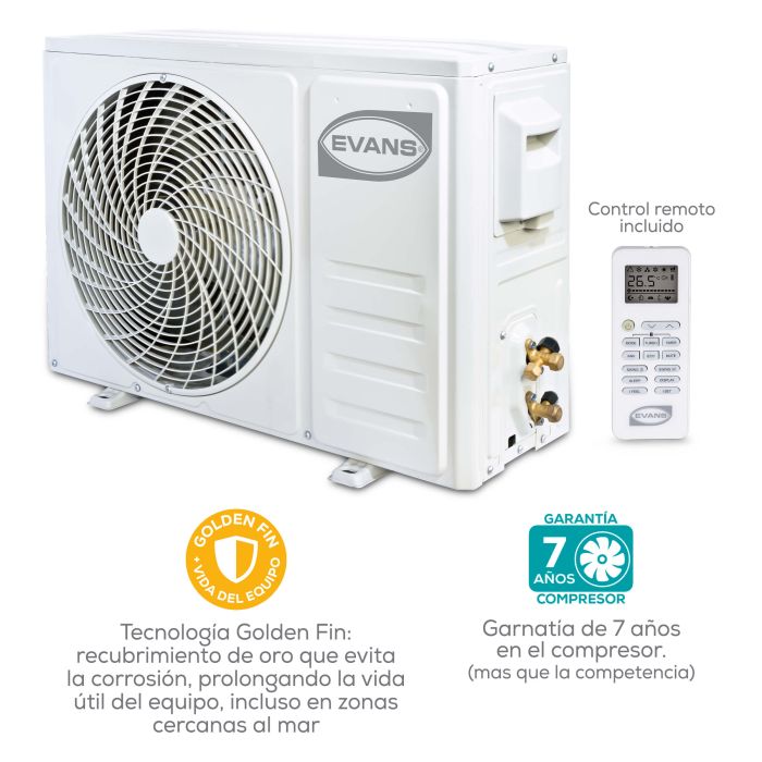 AIRE ACONDICIONADO INVERTER 1T MINISPLIT DUAL FRIO/CALIENTE 115V 17 SEER F-AC-MSI-1T11517D EVANS