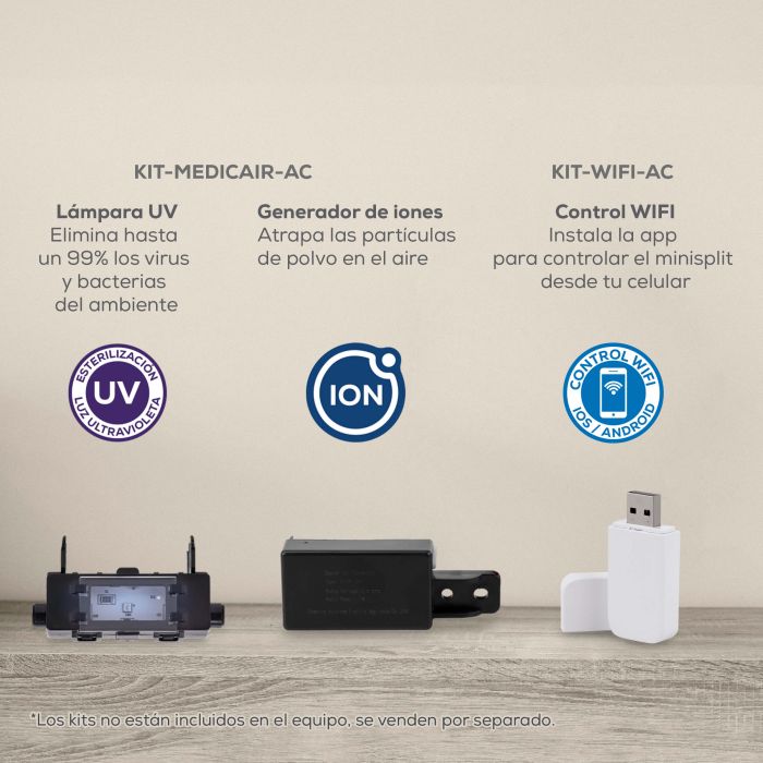 AIRE ACONDICIONADO INVERTER 1T MINISPLIT DUAL FRIO/CALIENTE 220V 17 SEER F-AC-MSI-1.0T-17D EVANS