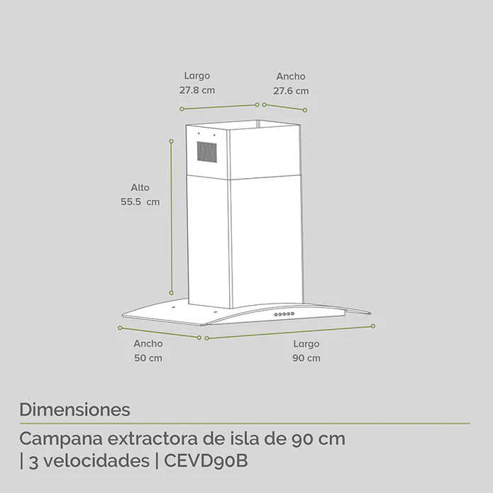 CAMPANA DE ISLA AC INOX Y CRISTAL TEMPLADO 90CM F-CEVD90B AVERA