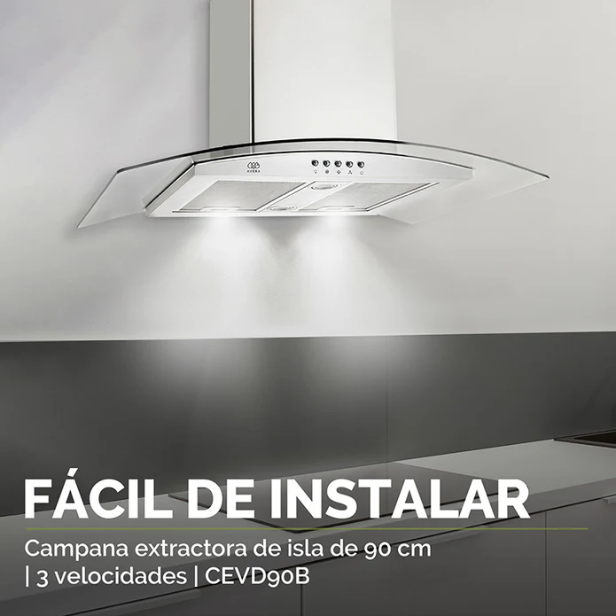 CAMPANA DE ISLA AC INOX Y CRISTAL TEMPLADO 90CM F-CEVD90B AVERA