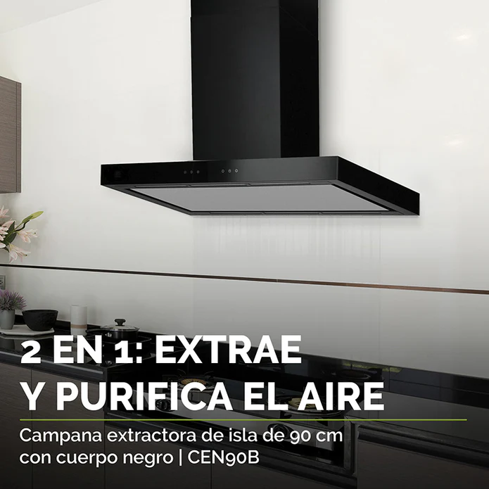 CAMPANA DE ISLA AC INOX NEGRO 90 CM F-CEN90B AVERA