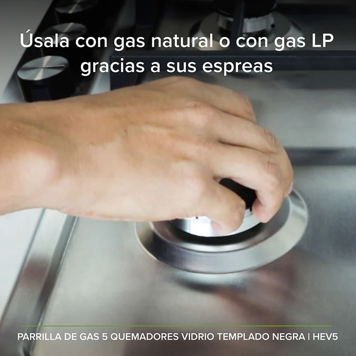 PARRILLAS DE GAS 5 QUEMADORES CON CUBIERTA DE VIDRIO TEMPLADO NEGRO F-HEV5 AVERA