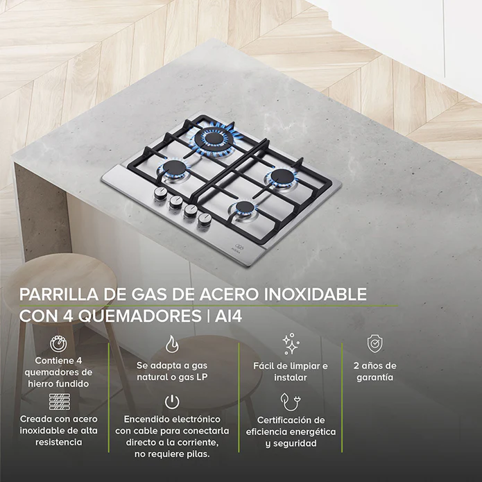 PARRILLA DE COCCION A GAS 4 QUEMADORES AC INOX F-AI4 AVERA