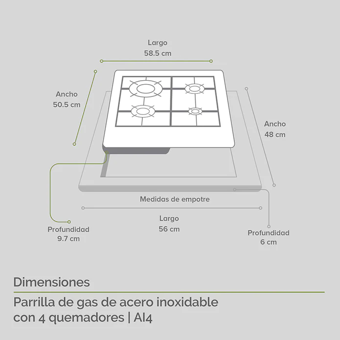 PARRILLA DE COCCION A GAS 4 QUEMADORES AC INOX F-AI4 AVERA