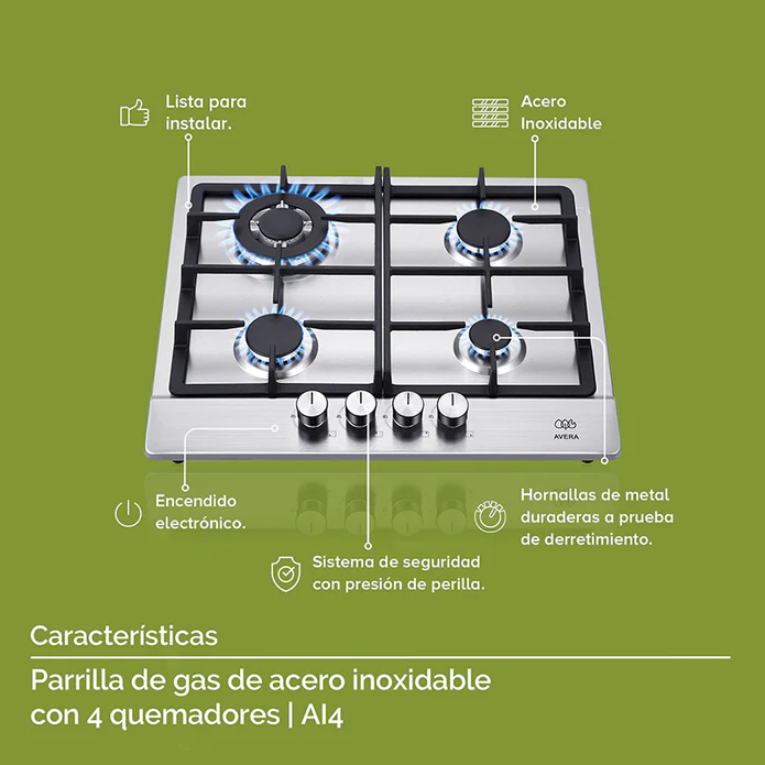 PARRILLA DE COCCION A GAS 4 QUEMADORES AC INOX F-AI4 AVERA
