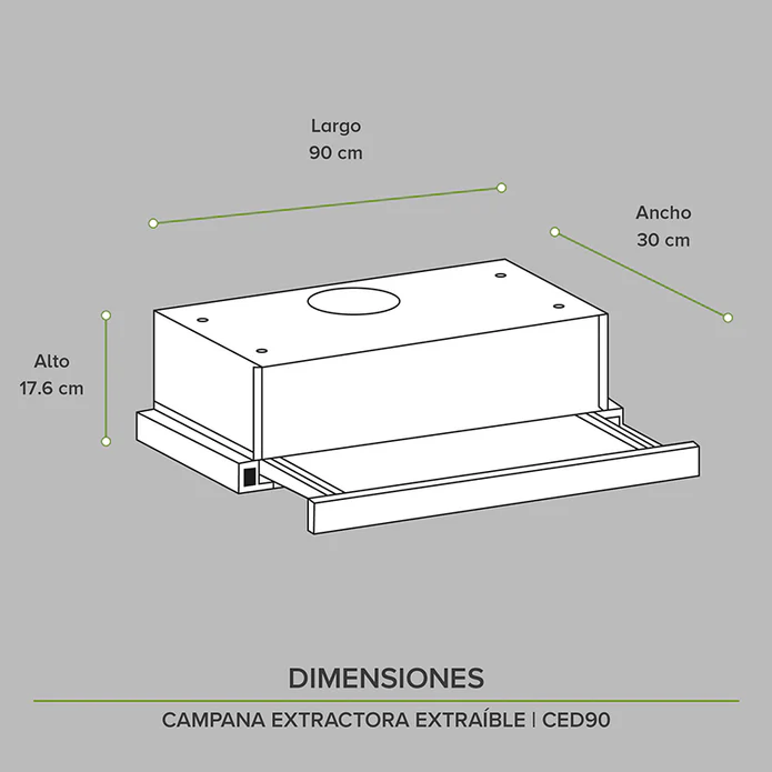 CAMPANA EMPOTRABLE OCULTA DESLIZABLE AC INOX 90CM F-CED90 AVERA