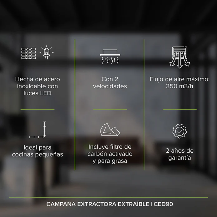 CAMPANA EMPOTRABLE OCULTA DESLIZABLE AC INOX 90CM F-CED90 AVERA