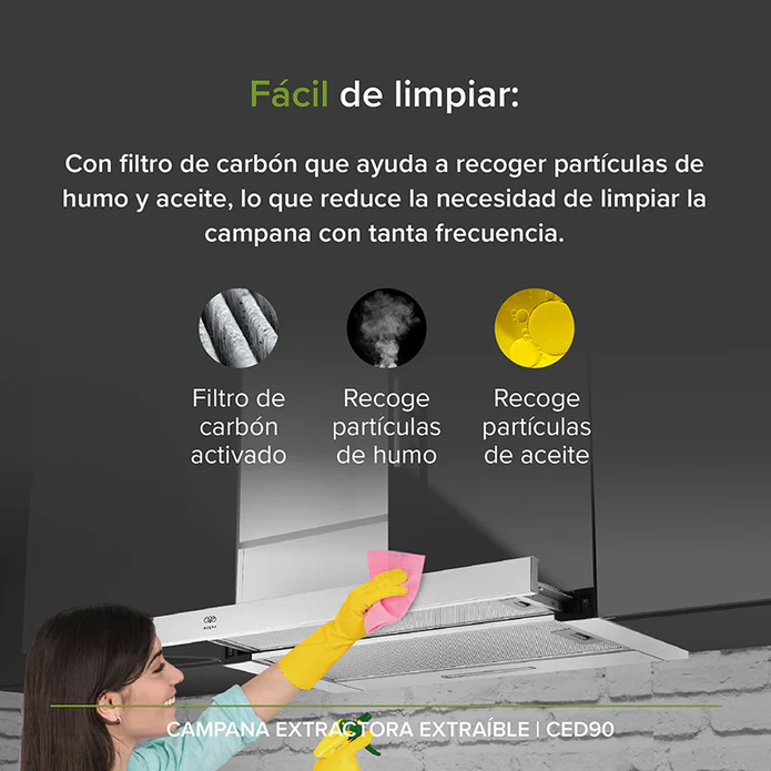 CAMPANA EMPOTRABLE OCULTA DESLIZABLE AC INOX 90CM F-CED90 AVERA