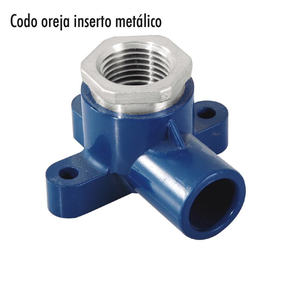 CODO 1/2 OREJA CON INSERTO METALICO CEM X RH CPVC  AZUL