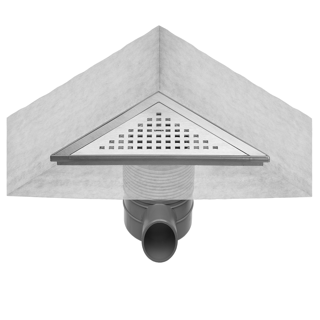 [0504FCEINOX] COLADERA TRIANGULAR PARA ESQUINA CON CUBIERTA DE ACERO INOXIDABLE CEINOX URREA*