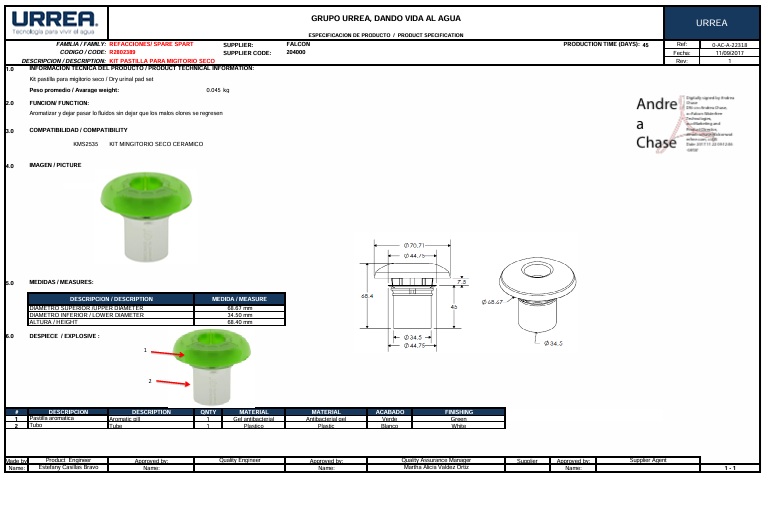 KIT PASTILLA PARA MINGITORIO SECO F-R2802389 URREA