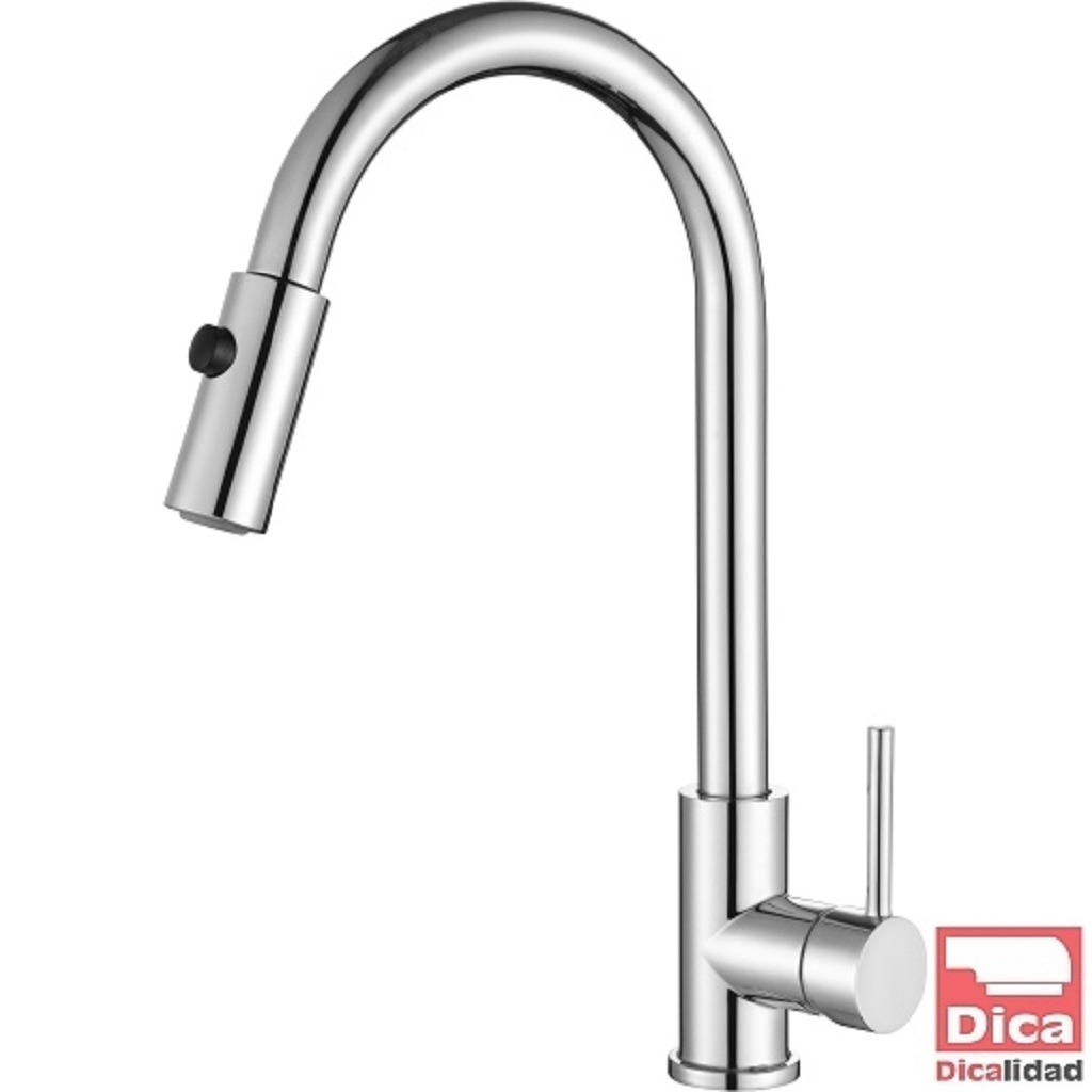 MONOMANDO PARA FREGADERO ECOLOGICO CON NARIZ RETRÁCTIL Y GIRATORIA CROMO 360° F-4088 DICA