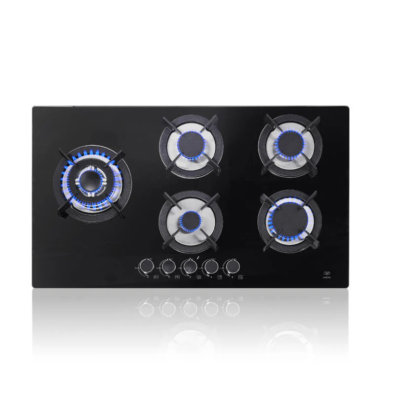 PARRILLA DE GAS 5 QUEMADORES VIDRIO TEMPLADO NEGRO F-VT5B AVERA