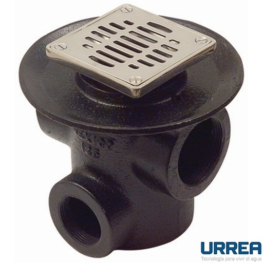 [0504F125RC] COLADERA CUADRADA DE REJILLA PARA PISO DE TRES BOCAS NEGRO/INOX 125RC URREA