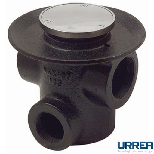 [0504F125TC] COLADERA REDONDA TAPA CIEGA PARA PISO DE TRES BOCAS NEGRO/INOX 125TC URREA