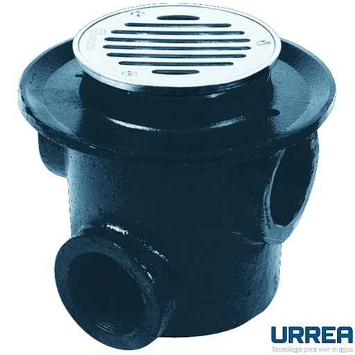[0504F127] COLADERA REDONDA DE REJILLA PARA PISO DE TRES BOCAS BASE ANCHA NEGRO/CROMO 127 URREA