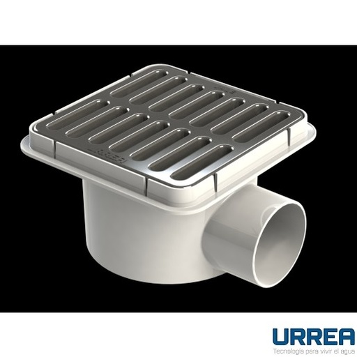 [0504F182] COLADERA PLÁSTICA CUADRADA CON SALIDA LATERAL Y REJILLA CROMADA F-182 URREA