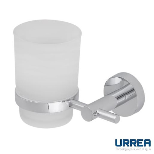 [0504F706CL07] PORTACEPILLOS CON VASO DE VIDRIO CROMO F-706CL.07 URREA