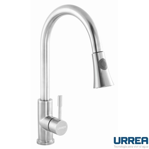 [0504F9432INOX] MONOMANDO PARA FREGADERO CON NARIZ RETRÁCTIL INOX 9432INOX URREA