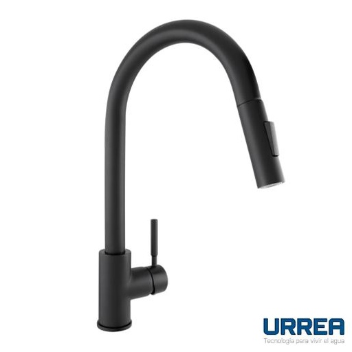 [0504F94982] MONOMANDO PARA FREGADERO CON NARIZ RETRACTIL Y 2 FUNCIONES NEGRO MATE F-9498.2 URREA