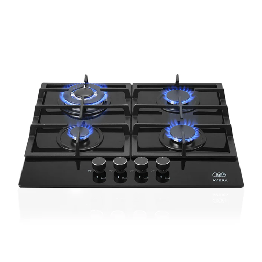 [16FHEV4] PARRILLA DE GAS 4 QUEMADORES CON CUBIERTA DE VIDRIO TEMPLADO NEGRO F-HEV4