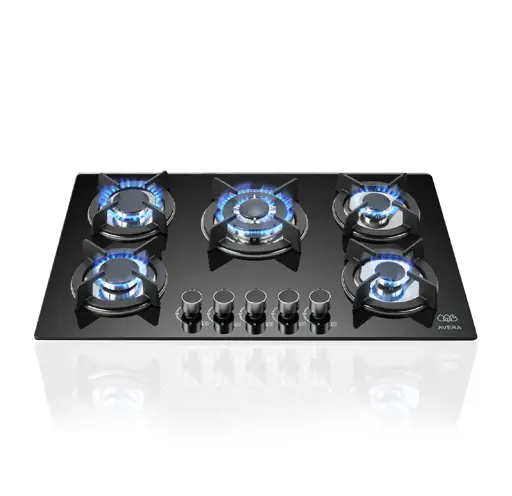 [16FVT5] PARRILLA DE GAS 5 QUEMADORES VIDRIO TEMPLADO  F-VT5 AVERA