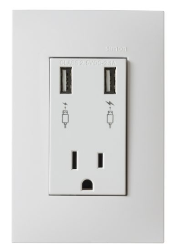 [ESIM2545460] TOMA CORRIENTE 2P+T CON 2 CARGADORES USB 2.1A PLACA 3 MODULOS SIMON 25