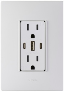 [ESIM2600455060] PLACA NEMA + TOMA CORRIENTE DUPLEX C/USB C+A+C BLANCO S26 2600455-060 SIMON